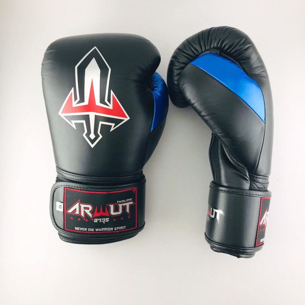 Arwut "Black Edition" Thai Boxing Gloves BG2 Black / Metallic Blue | TKO Fight Store –